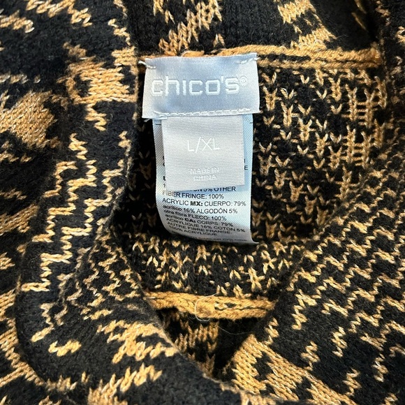 Chicos Cowl Neck Poncho Plaid Women’s Size L XL Black Tan - Picture 6 of 8